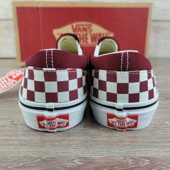 NEW Vans Classic Slip-on Maroon Checkered Women's Athletic Casual Skate Shoes - Picture 5 of 10